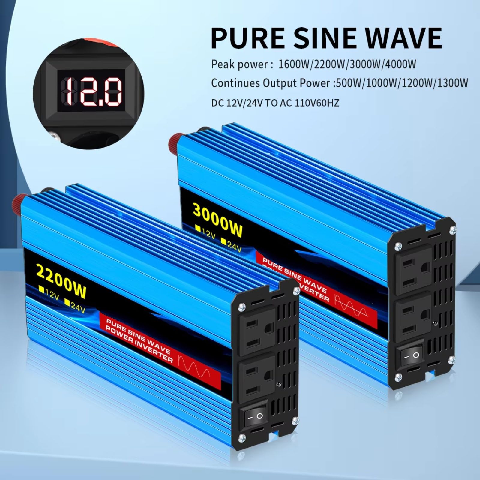 Inverter Onda Pura Inverter Inverter Di Potenza A Onda Sinusoidale Pura Da 12V/24V A 110V CA 16000W 4000W 60Hz Accessori Auto Solare Con LED E Presa USA