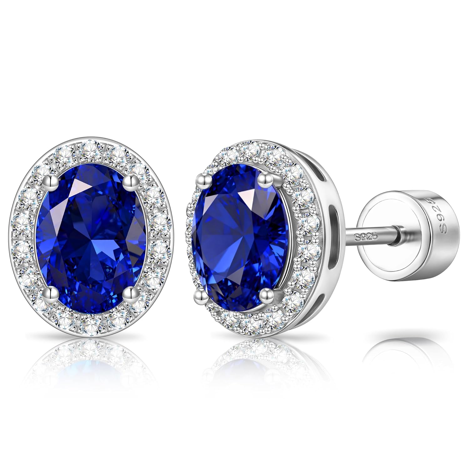Certified 2 4 Cttw Lab Grown Royal Blue Sapphire Earrings Hypoallergenic Adjustable Flat Back Studs Eco-Friendly Fine Jewelry