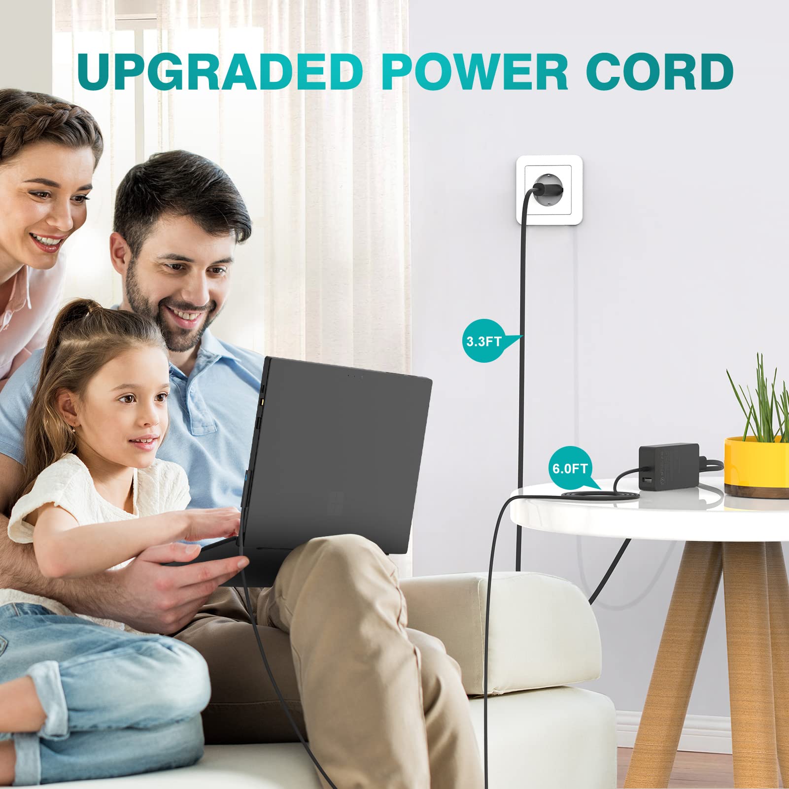 Alimentatore Surface 65W 15V 4A Caricatore per Microsoft Surface Pro 11/10/9/8/7+/7/6/5/4/3/X, Go, Laptop 7/6/5/4/3/2/1, Book, Caricabatterie con Porta USB