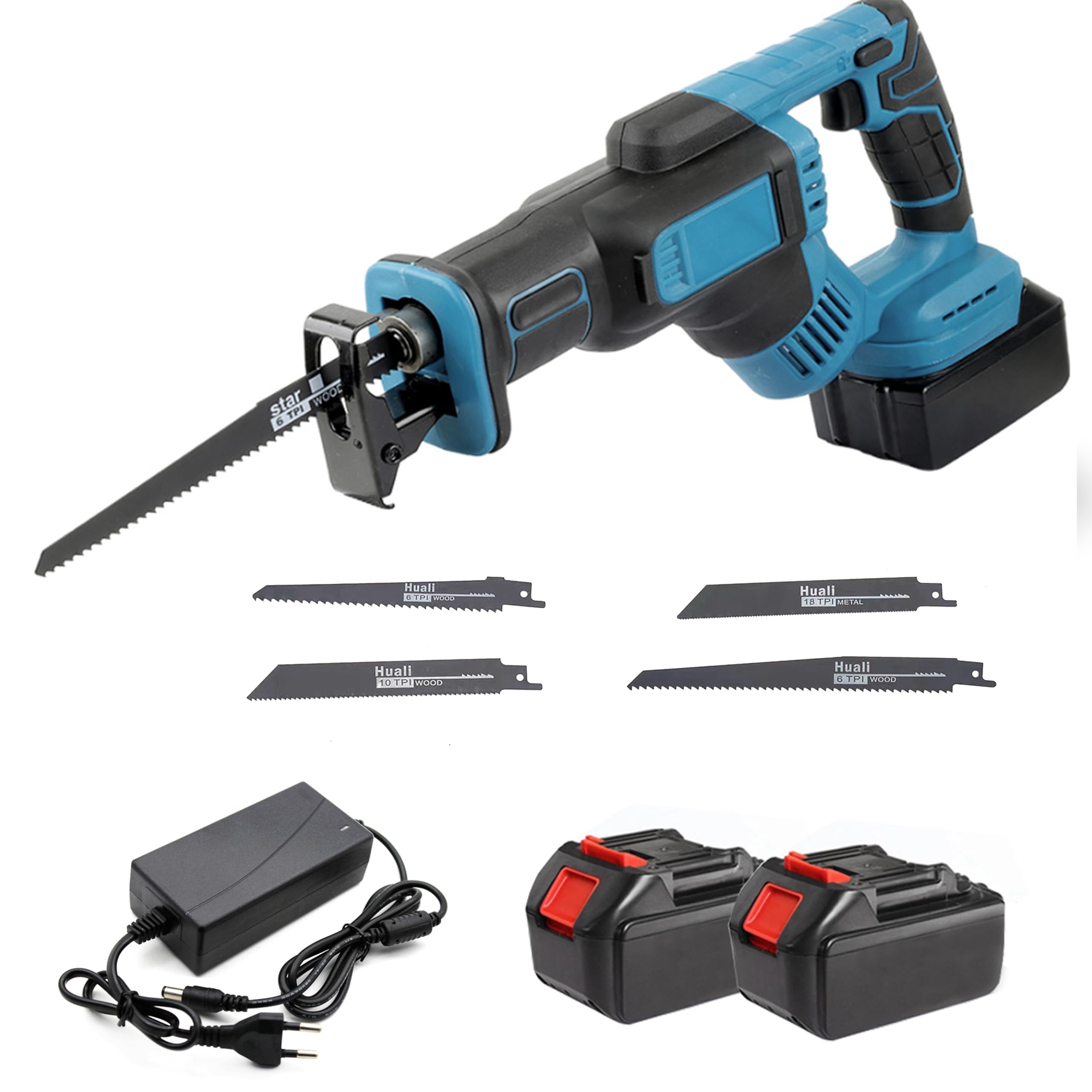 Seghetto gattuccio con 2 batterie potenti da 3 Ampere, valigetta, 4 lame