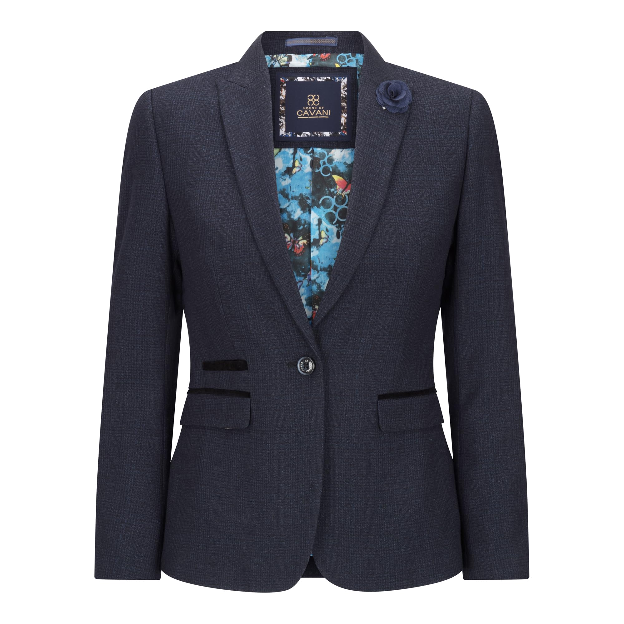 Infinity Leather Women's Blue Tailored Fit Tweed Check Blazer Wool Jacket In Size 12
