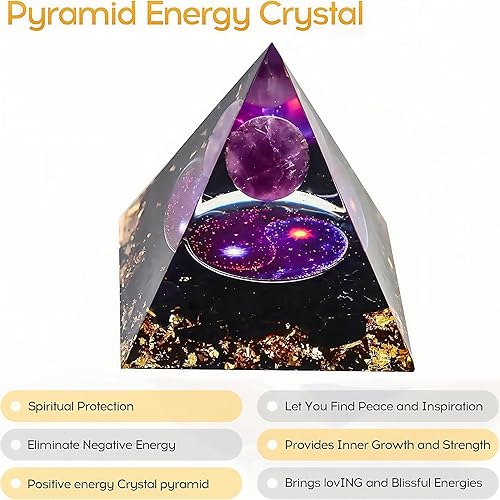 Miniatura 5 de Orgone Pyramid for Positive Energy, Orgonite Amethyst&Obsidian Healing Crystal Pyramids for Reduce Stress Chakra Reiki Healing Meditation Attracts