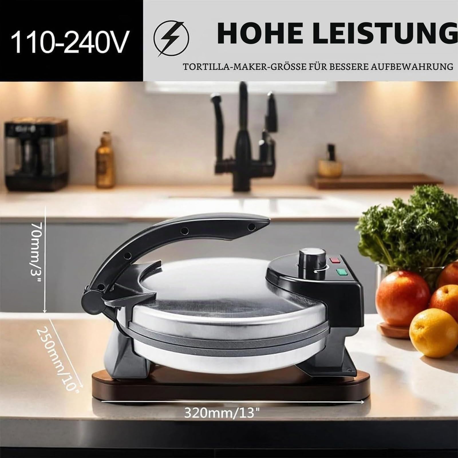 Automatischer Roti-Maker, Elektrische Tortilla-Presse Und Roti-Maker, Antihaft-Chapati-Maker, 0-260℃, Doppelseitige Beheizung, Antiverbrühungsgriff, Für Pizza, Pita, Quesadillas & Mehr