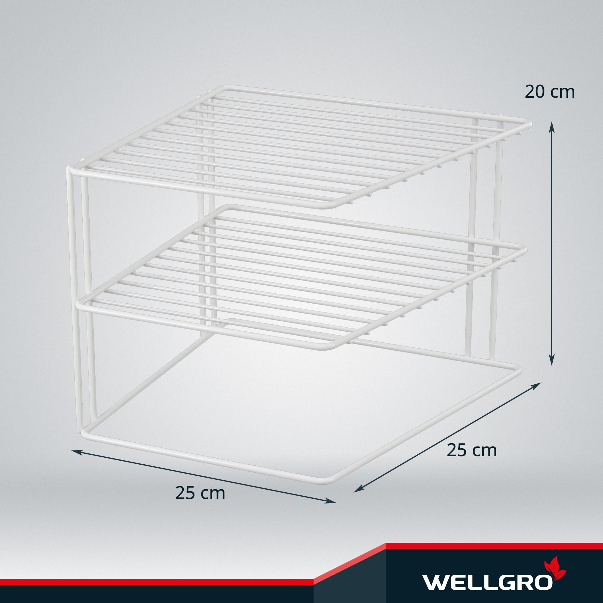 WELLGRO 2 x Inserto per armadio a 2 livelli, bianco, 25 x 25 x 20 cm, in metallo con rivestimento in plastica