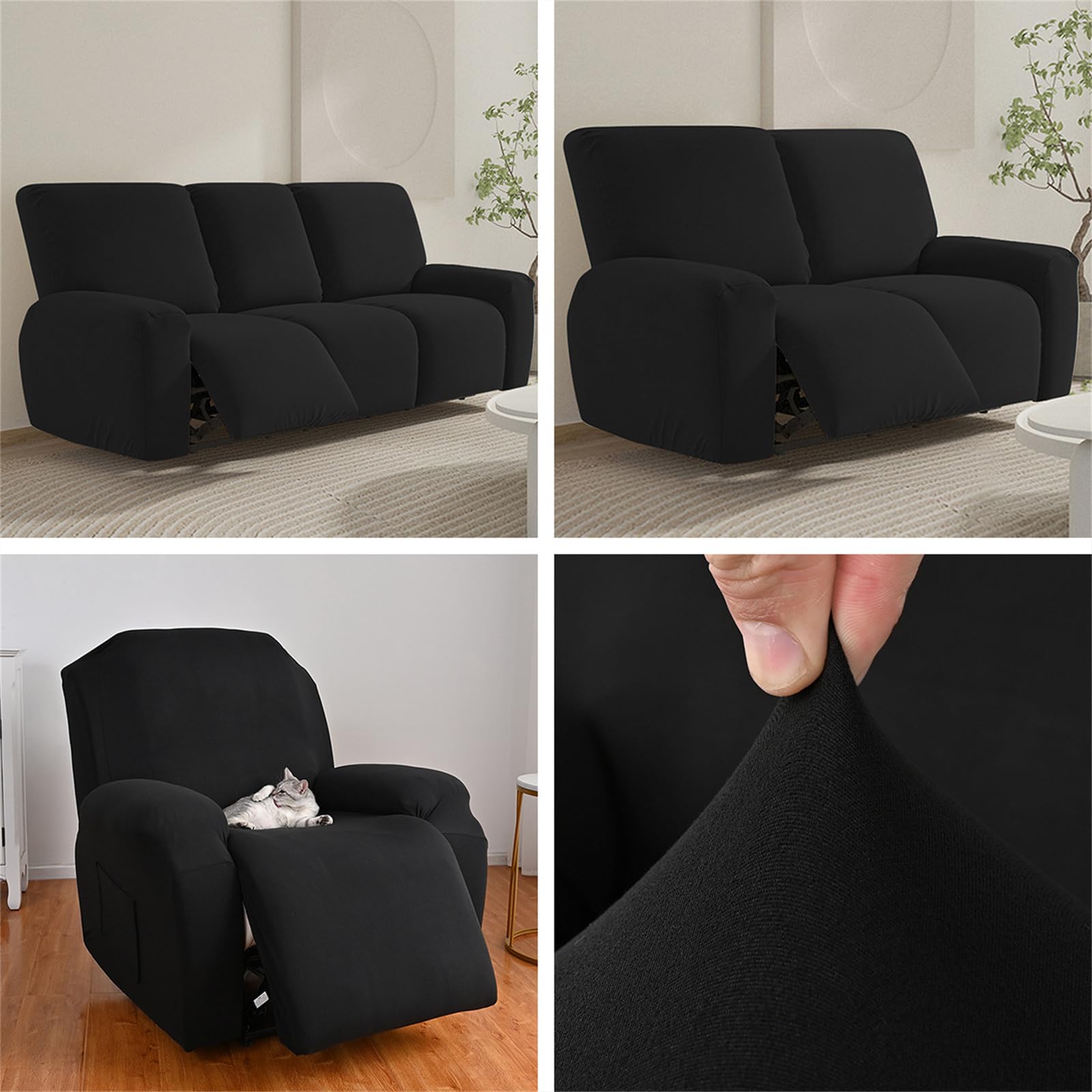 Surwin Copripoltrona Relax Reclinabile 1/2/3 Posto, Copripoltrona Elettrica Reclinabile Elasticizzato con Tasche Copri Poltrona Elettrica Reclinabile con Braccioli (CS-Rosso Brillante,3 posti)