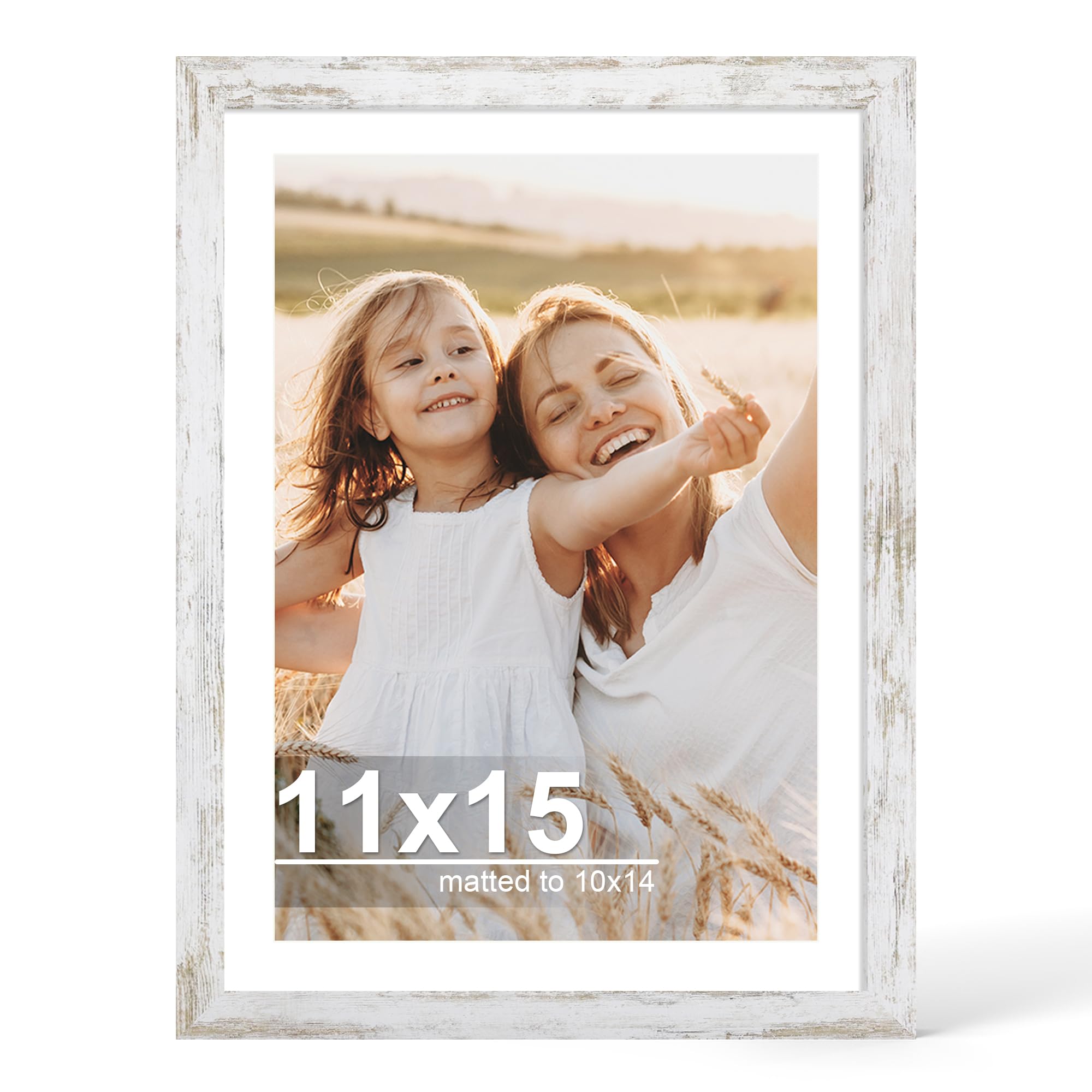 Photo 1 of Hongkee 11x15 Picture Frame with Real Glass Wood Frame, 1 Pack (Mat 10x14)