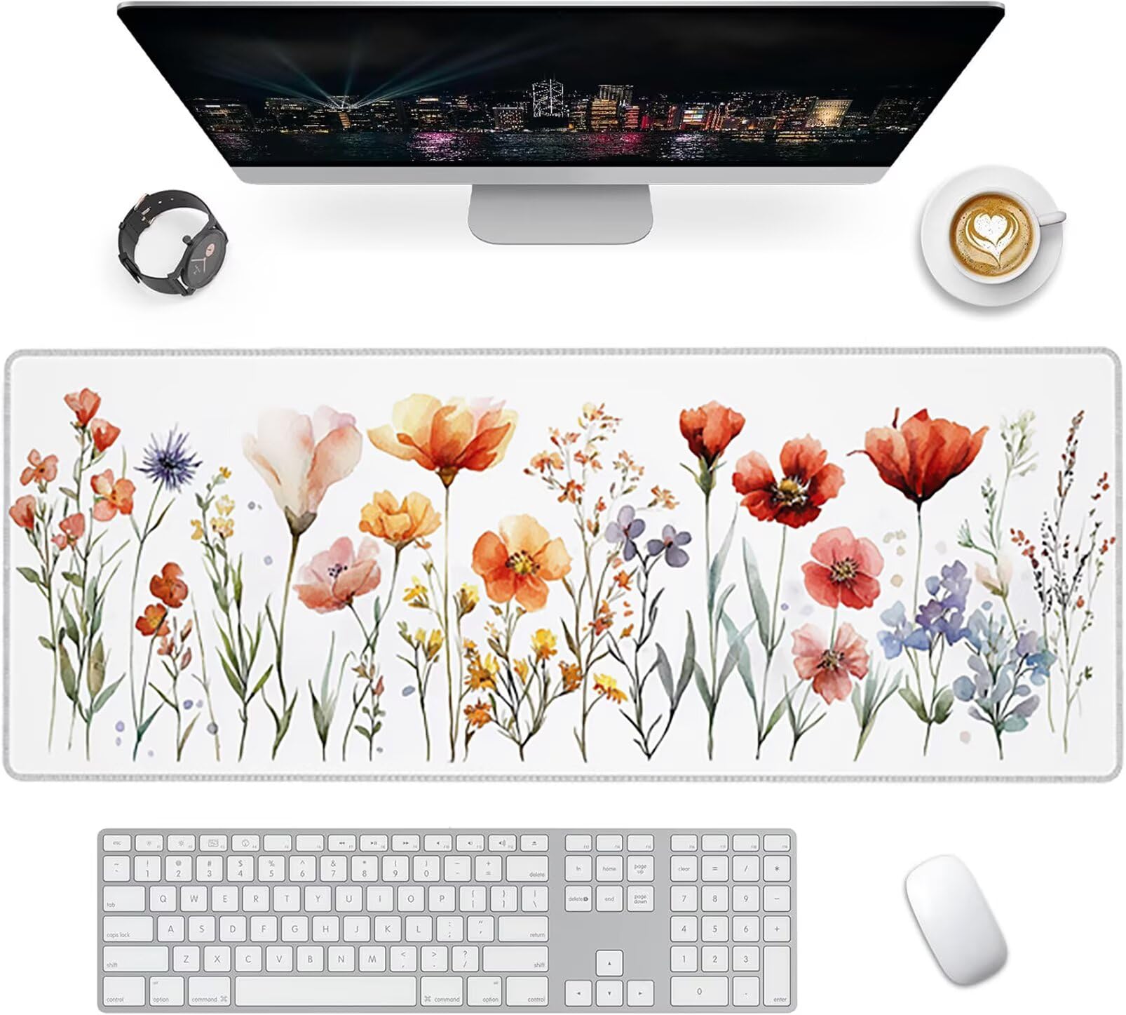 Lpfieonn Blume Großes Schreibtischunterlage, XXL Schreibtischunterlagen, Anlage XXL Wasserdicht Gaming Mousepad mit Vernähter Rand und Rutschfeste Gummibasis, für Laptop/Hause/Büro 120x60cm PF-2287