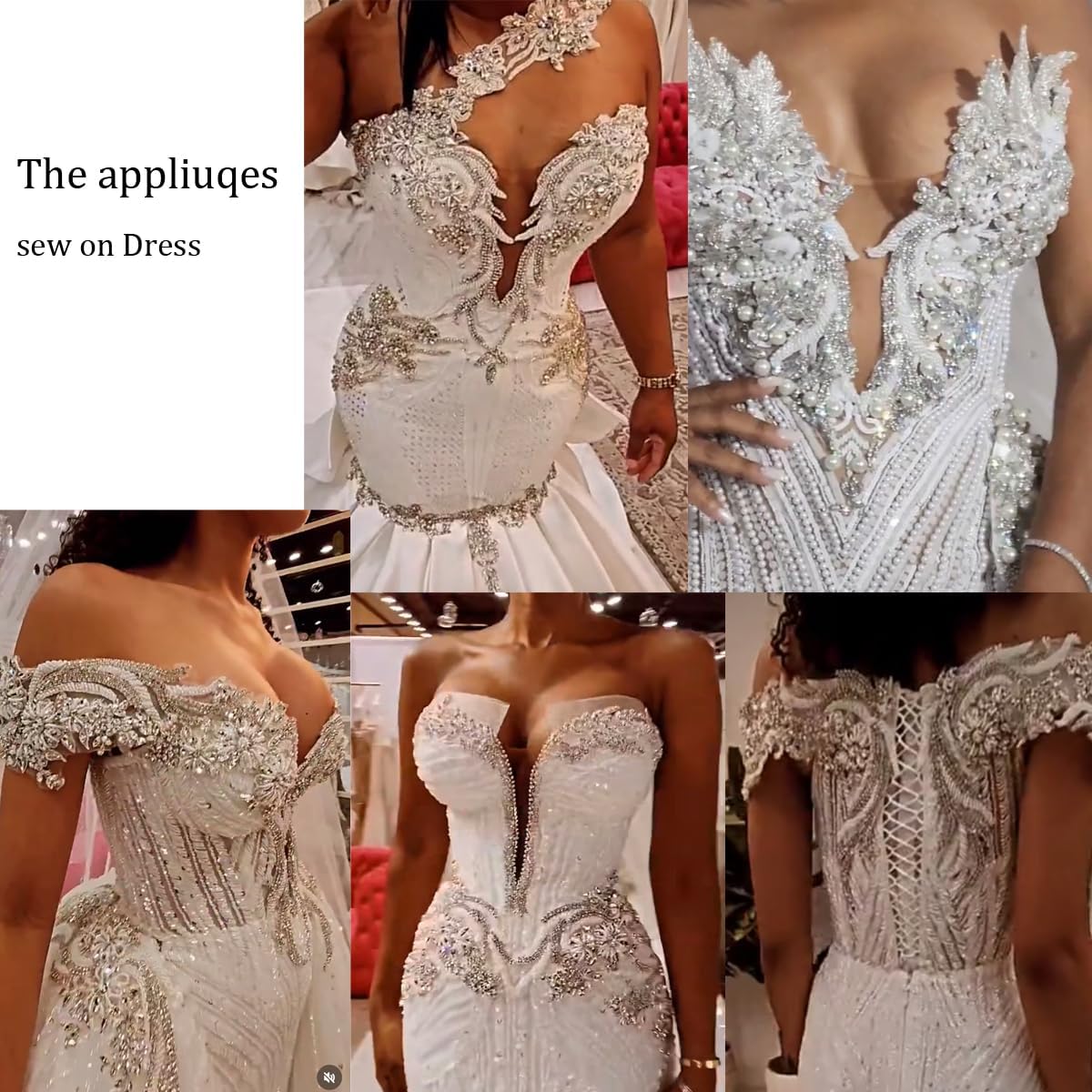 1 Pair Hand-Made Beaded Rhinestons DIY Clothing Appliques Patch,14.5" *4.8" Wedding Dress Decoration,Gold Flower Applique by Pair