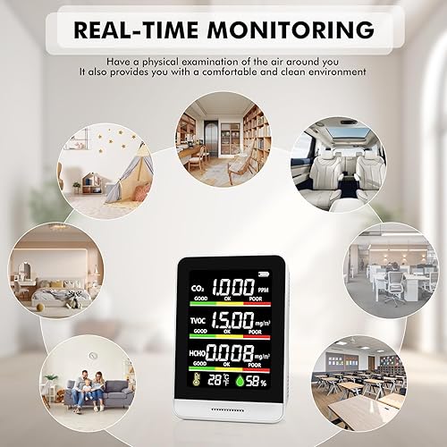 Miniatura 4 de Monitor de calidad del aire para interiores, probador inteligente de calidad del aire 8 en 1 con CO2, TVOC, HCHO, AQI, temperatura y humedad,