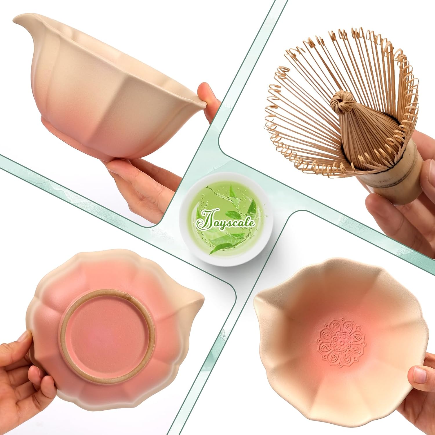 Joyscale Matcha Whisk Set, Matcha Set Whisk And Bowl, 8 Pcs Matcha Kit Set(Lotus Design), 11 OZ, Japanese Matcha Tea Set, Matcha Making Kit Gifts for Tea Lovers(Orange Pink) - Image 4