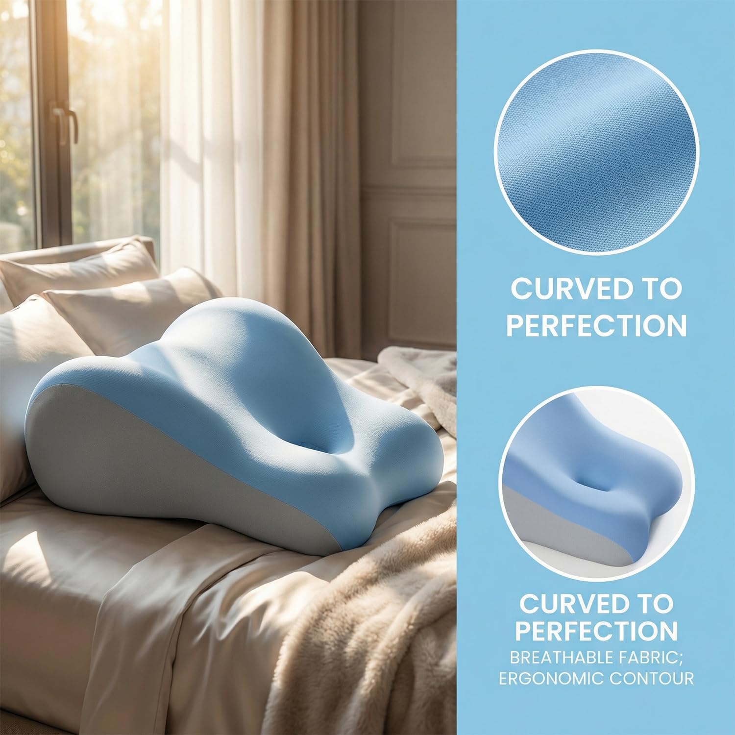 Memory Foam Wedge Pillow, Multi-Position Support Pillow for Neck and Waist (Blue)