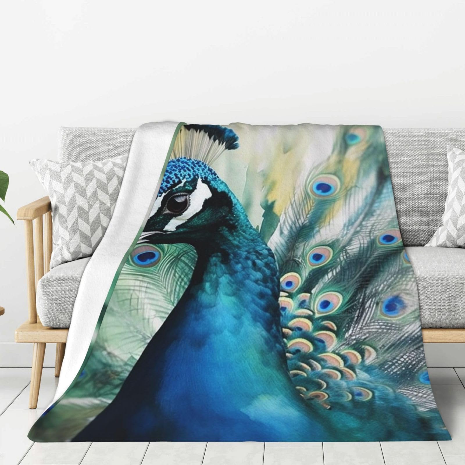 Cute Peacock Throw Blanket Plush Flannel Fleece Blanket, Soft Lightweight Cozy Blankets 60"X50" for Bed Couch Sofa Travel