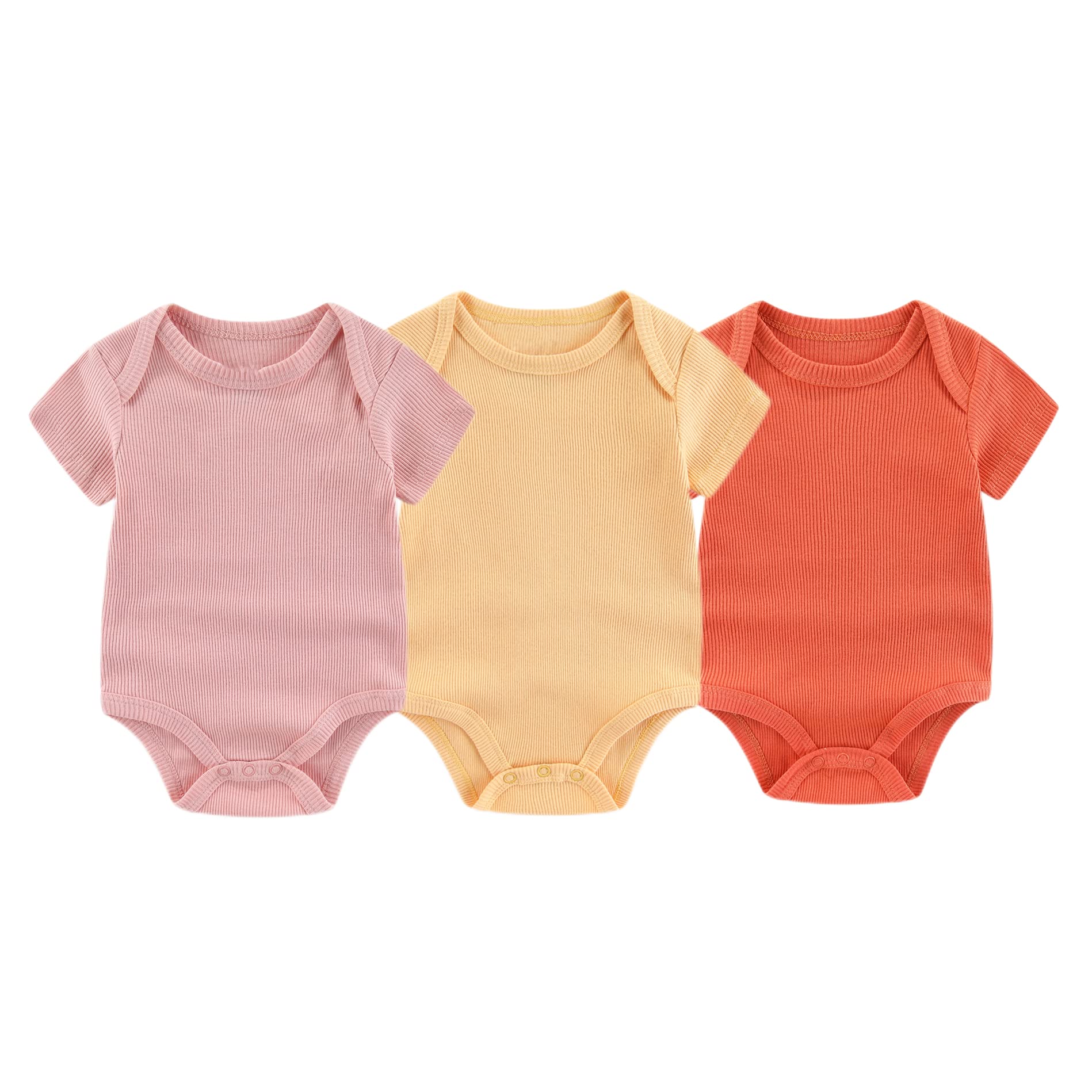 Chamie Newborn Boy Girl Bodysuit Infant Short Sleeve Jumpsuit Solid Ribbed Romper Outfits