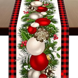 Black and Red Buffalo Check Plaid Christmas Table Runner 48 Inches Long Seasonal Winter Xmas Party Decoration Holiday Home Kitchen Dining Room Decor