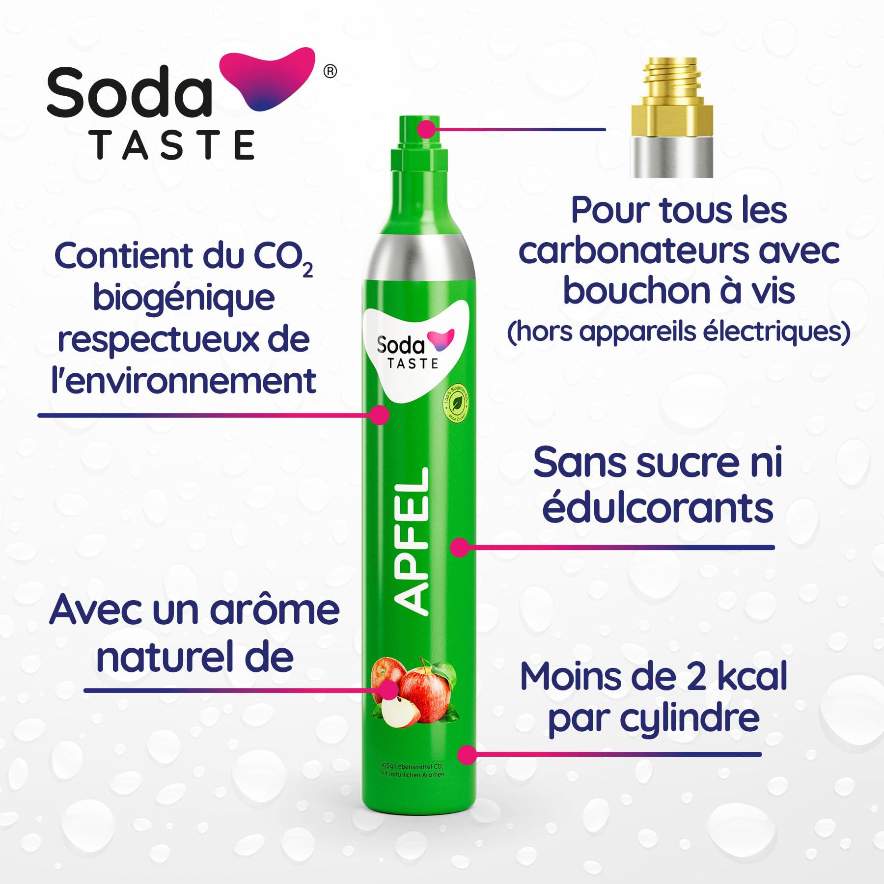 Pack économique : Mysoda Woody - Purificateur d'eau en bois composite renouvelable avec bouteille en plastique de 1 L sans BPA, cylindre de CO2 Classic + cylindre de CO2 Pomme (Blanc)