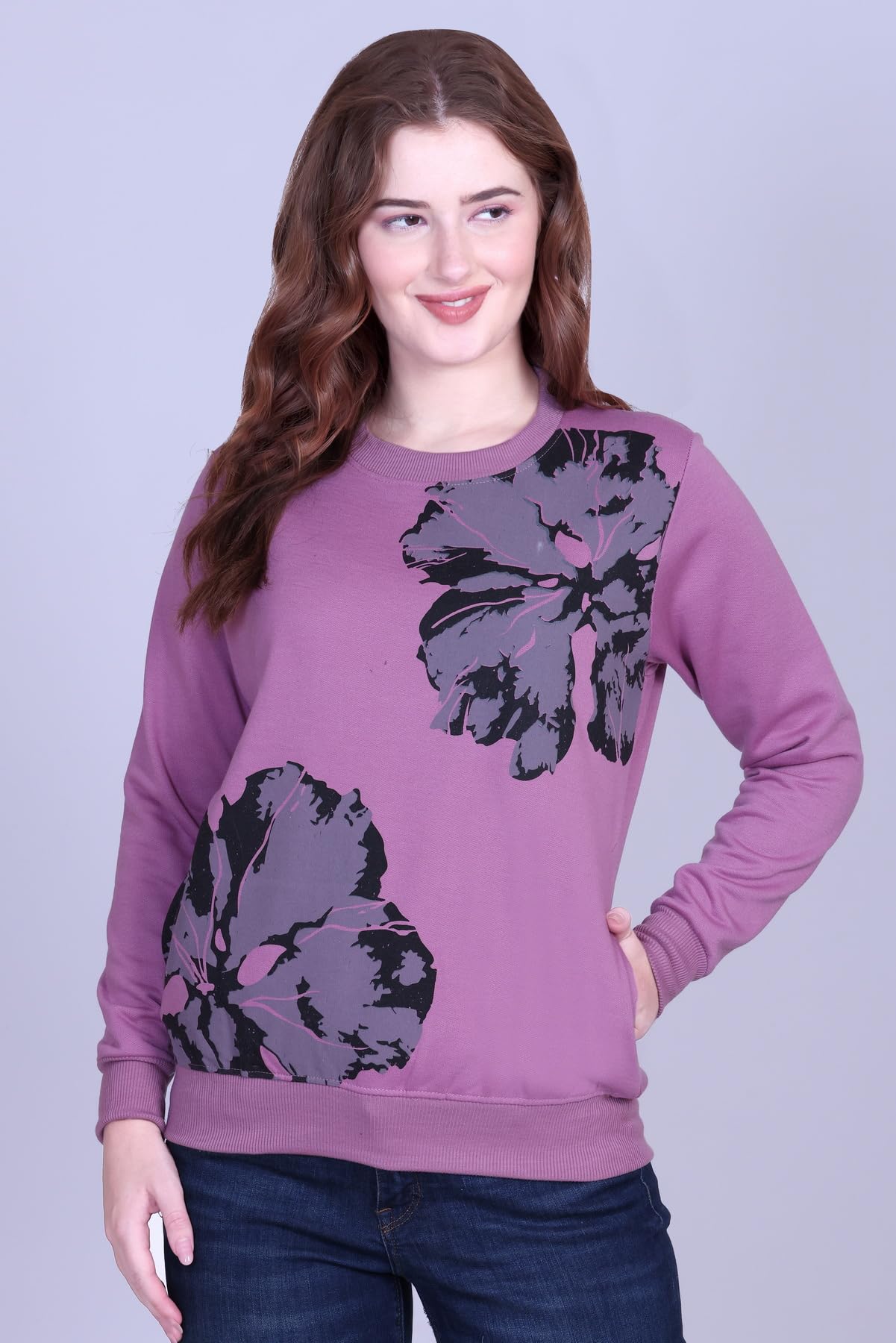 DG Divine Girl Women’s Printed Round Neck Sweatshirt | Winter Wear Fleece Cotton Fabric | Full Sleeves Casual Pullover for Girls & Women (in, Alpha, L, Regular, Standard, 2 Flower Onion) - Image 8 thumbnail