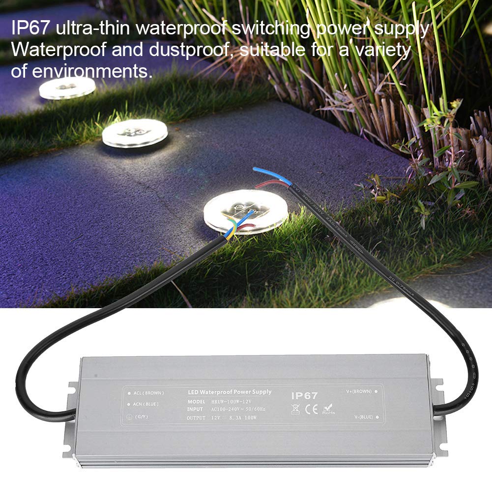 Driver LED e trasformatore di commutazione impermeabili IP67 HRUW - Alimentatore ultra sottile da 100 W 12 V con ingresso da 100 a 240 V CA, uscita 12 V - Alloggiamento anodizzato