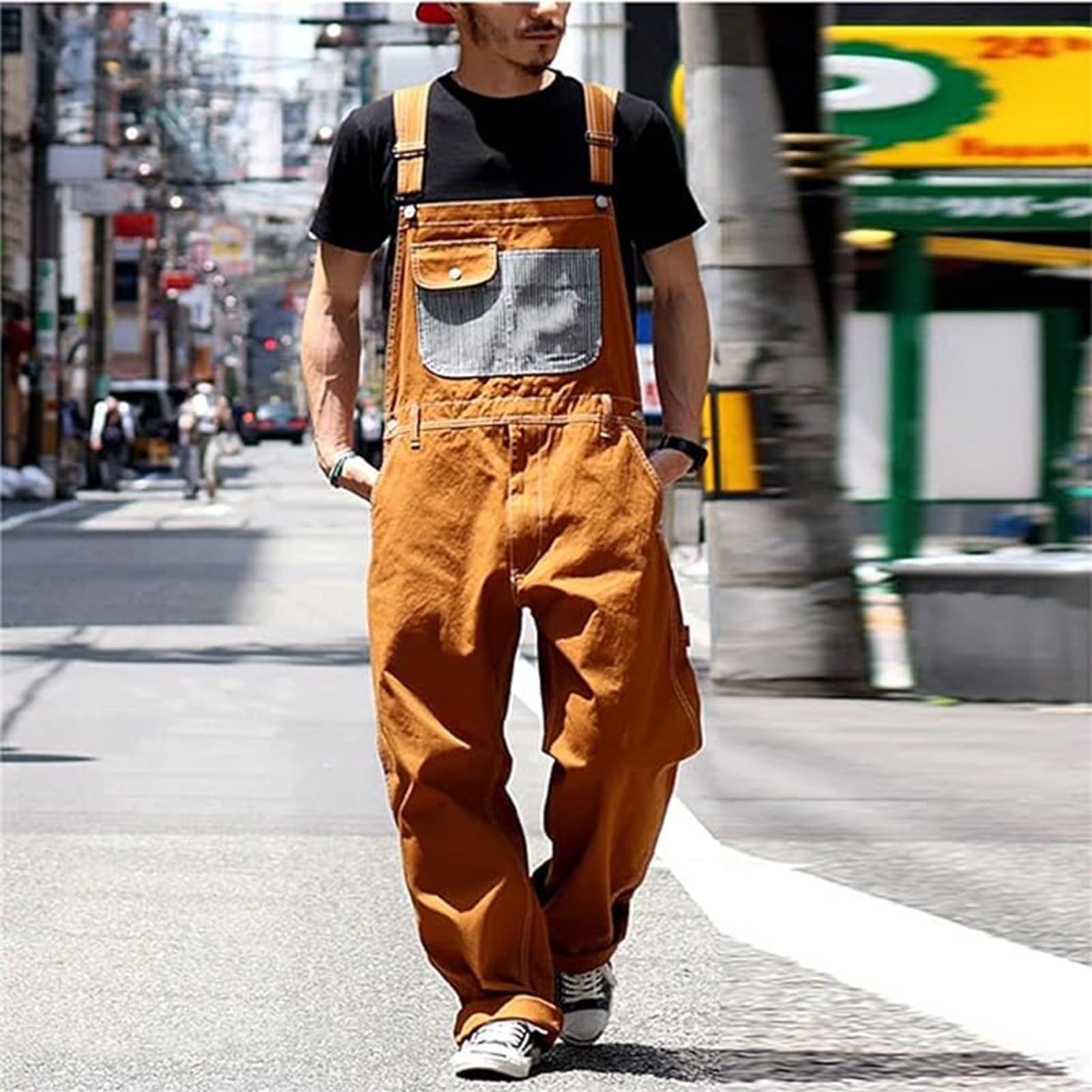 Salopette Jeans da Uomo Anni '90 Salopette Jeans Larghi Jeans Hip Hop Vintage Y2K Gamba Dritta Streetwear Pantaloni da Lavoro Tuta Pantaloni Casual Larghi con Fori per Uomo