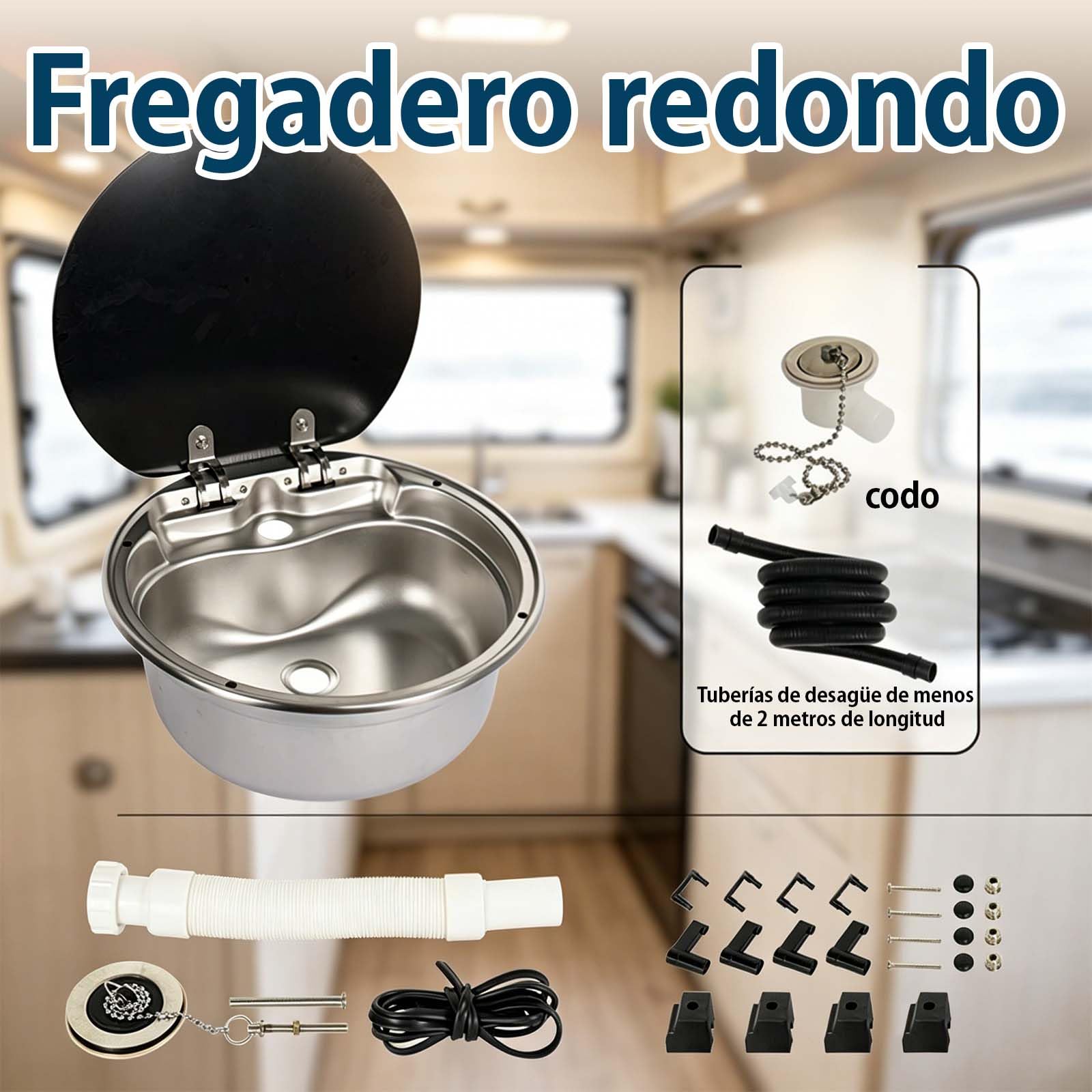 fregadero de cocina para caravana, Fregadero portátil para Camping, kit de lavabo de mano de un solo tazón para remolques de caravana, caravanas y caravanas.