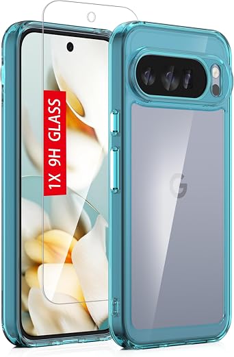 for Google Pixel 10-Pro-XL Case Military-Grade Shockproof Phone Cover with Tempered Glass Screen Protector, Anti-Scratch & Reinforced Bumpers - Clear-Blue