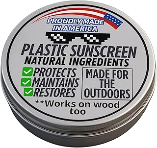Plastic UV Protectant & Sunscreen Conditioner – Outdoor Vinyl Restorer & Sun Block for Patio Furniture Playground Toys Tables Garden Decor – Shields, Protects & Restores Faded Surfaces. Made in USA