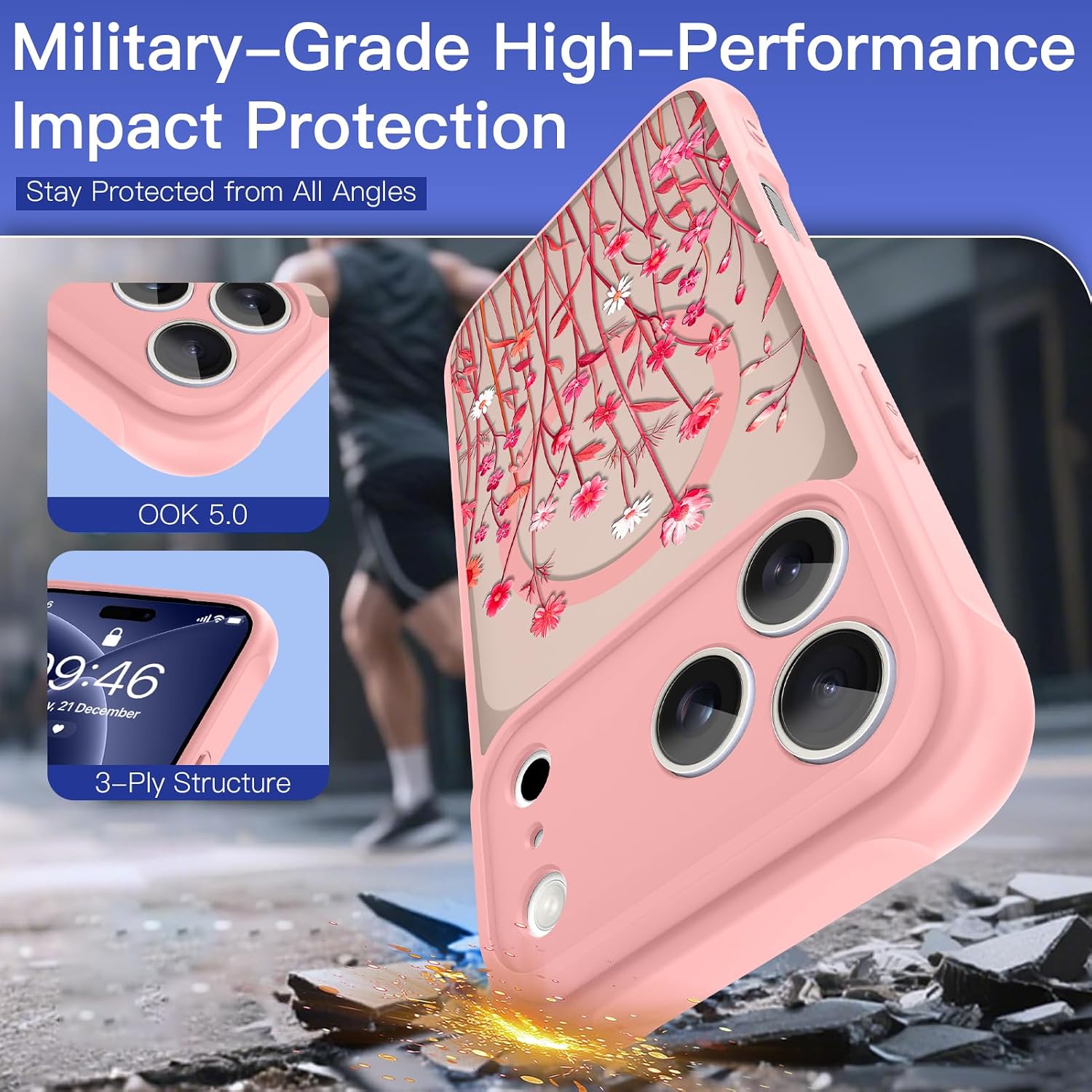 OOK Phone Case for iPhone 18 Pro Max Magnetic Pink Wild Folwers Design image 4