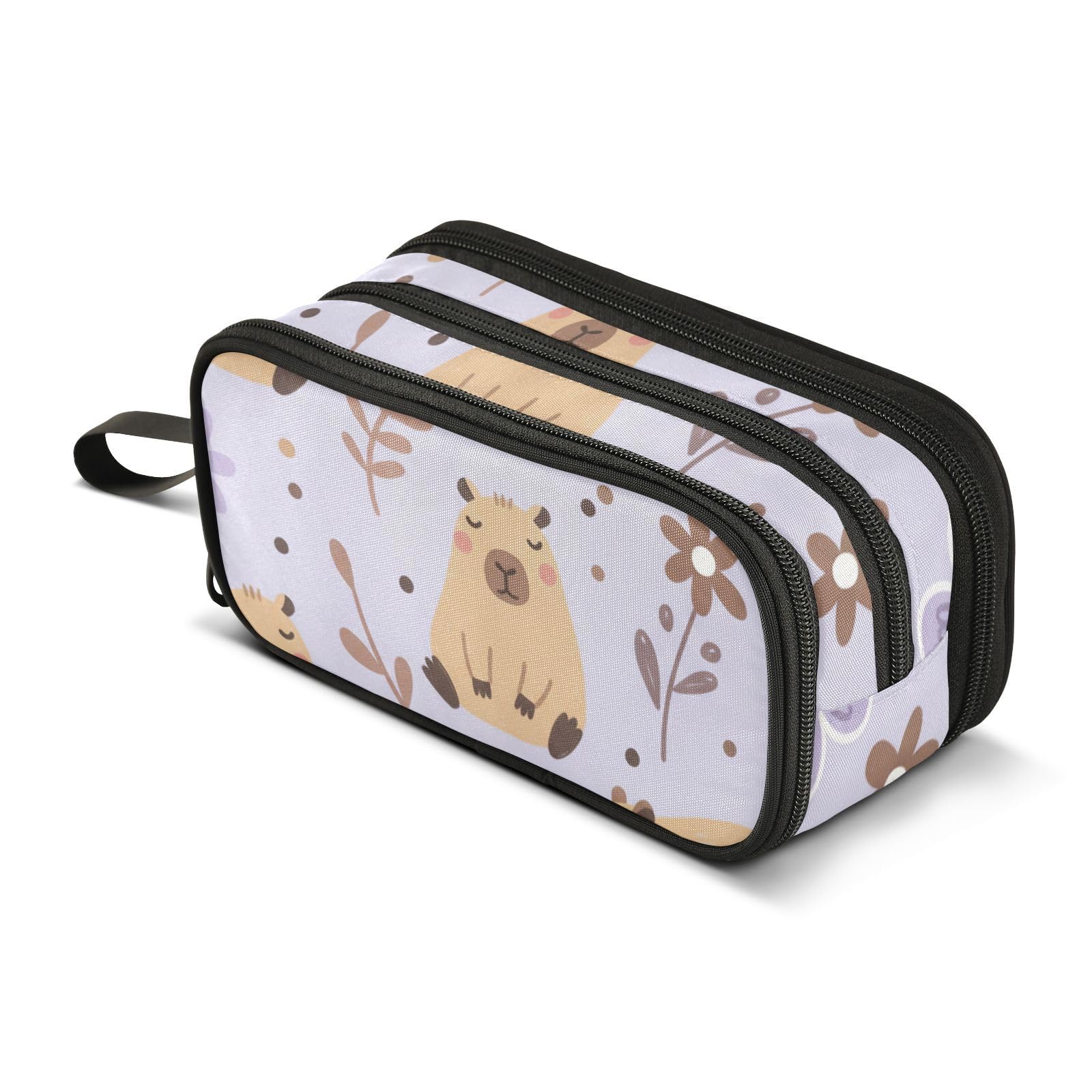 ISAOA Big Capacity Pencil Cases Cute Capybara Purple Flowers Pouch Bag Large Pen Bag Stationery Bag for Girls Boys Student Adults Zipper Pencil Pouch
