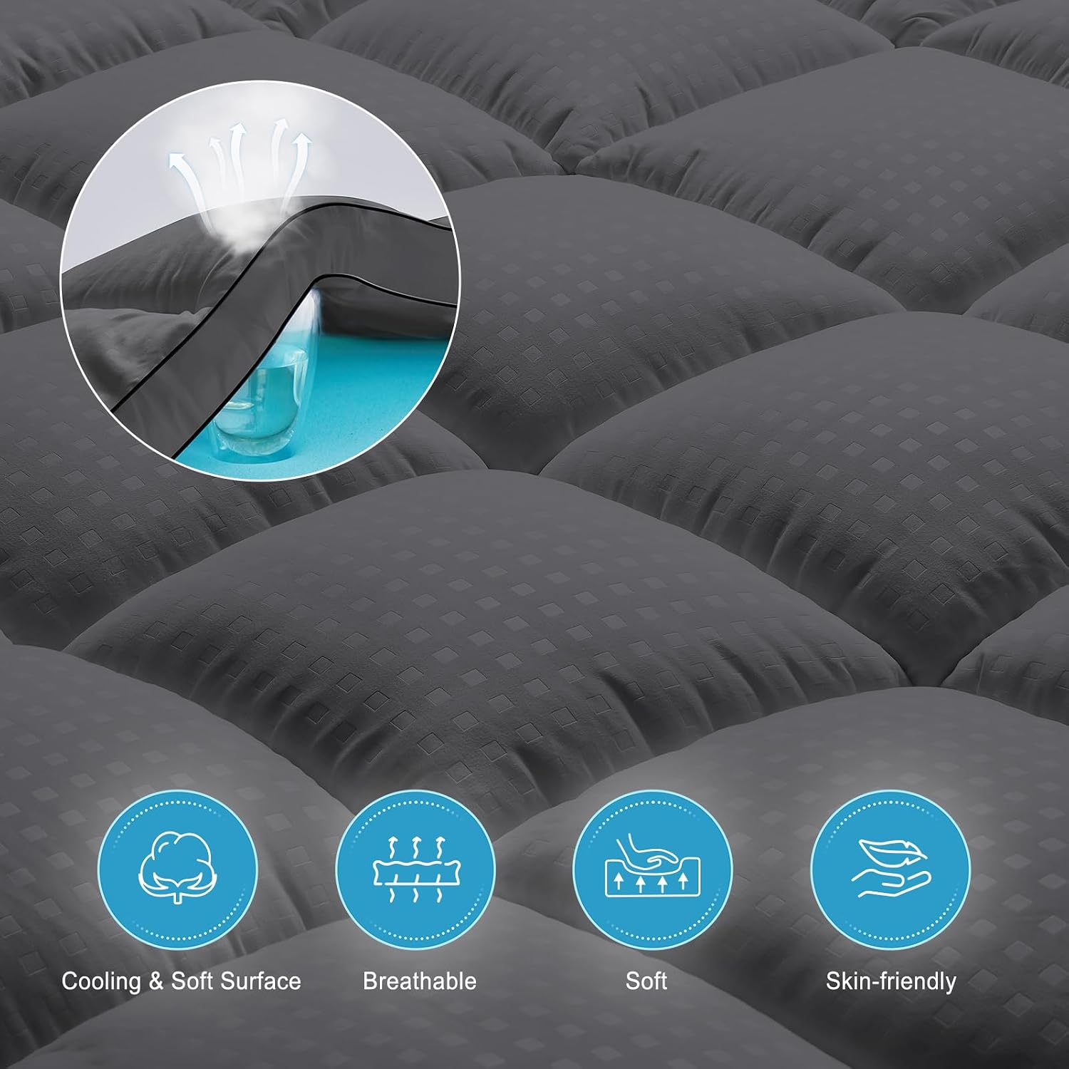MASVIS King Size Dual Layer 4 Inch Memory Foam Mattress Topper, 2 Inch Gel Memory Foam and 2 Inch Cooling Pillow Top Mattress Pad Cover for Back Pain, Medium Support,Gray