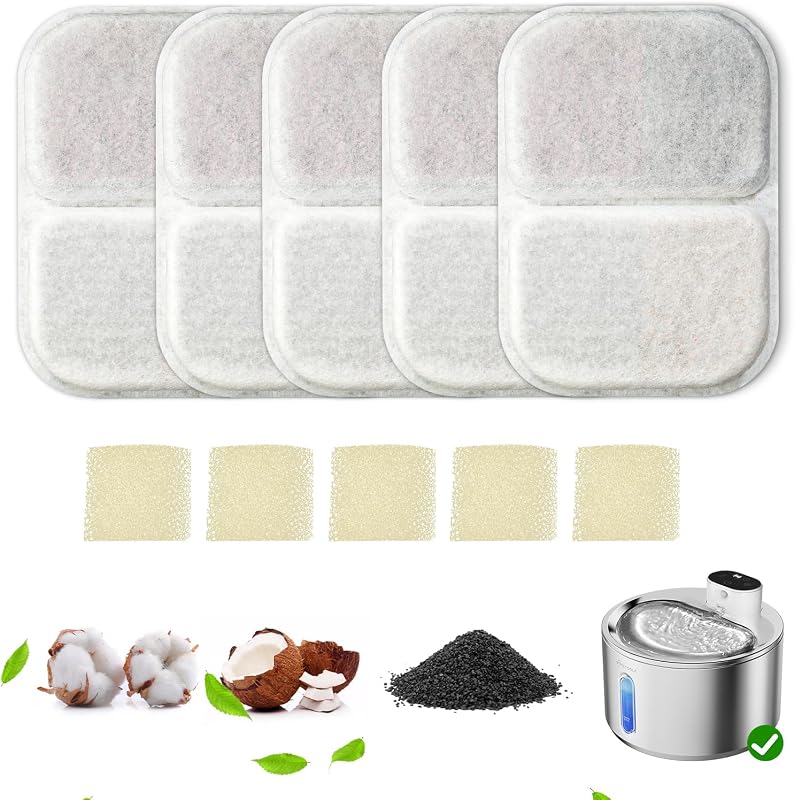 5 Pack Replacement Filter for FS40PRO Cat Fountain 135 fl oz/4L,6 Layer Filters for Pet Fountain