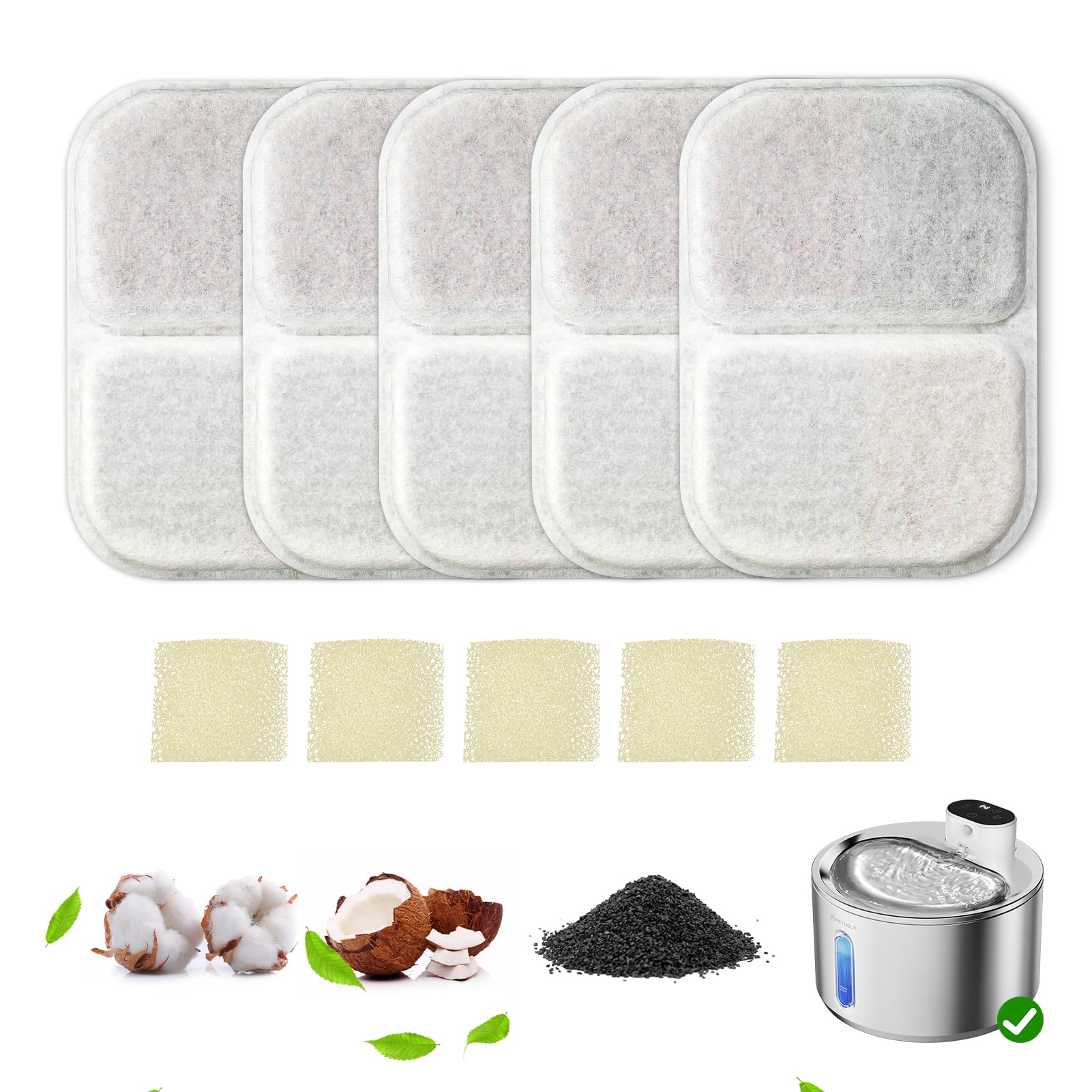 Apetdola 5-Pack Replacement Filters Compatible with FS40Pro Cat Water Fountain – 6-Layer Premium Filtration for Cats & Dogs