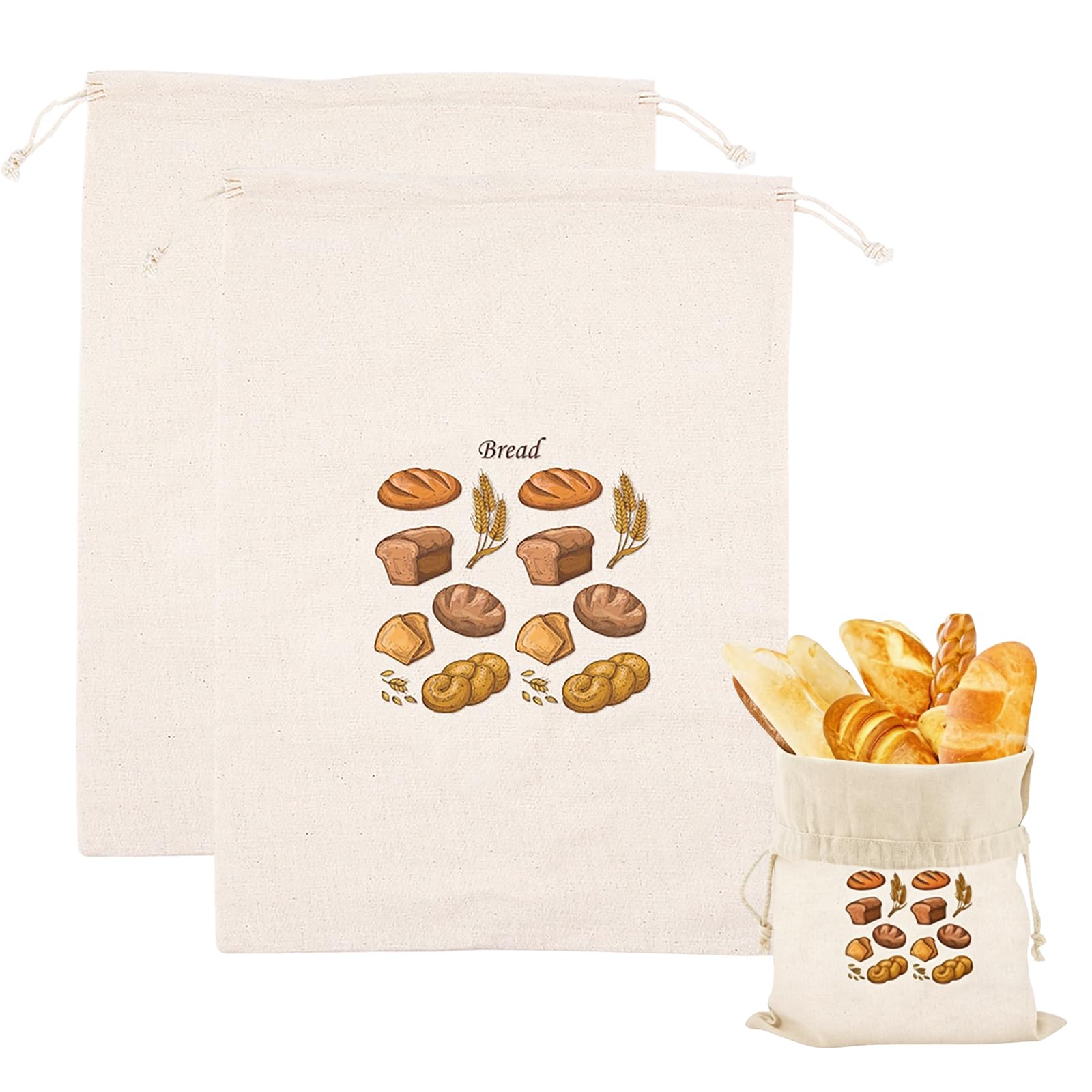 2 Pcs Beeswax Bread Bag,Reusable Bread Bags for Homemade Bread with Drawstring Closure,Large Capacity Bees Wax Bag for Picnic Traveling Home Daily Use,40 X 30cm