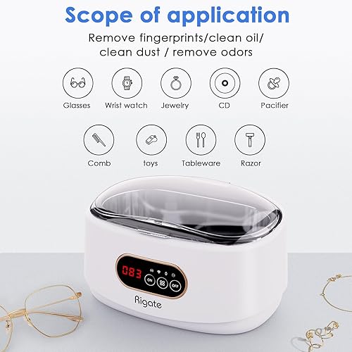 Miniatura 2 de RIGATE Máquina limpiadora ultrasónica de joyas (22.3 oz22.3 fl oz) con anillo de gafas de limpieza profesional sónica, 35 W 46 KHz, relojes de