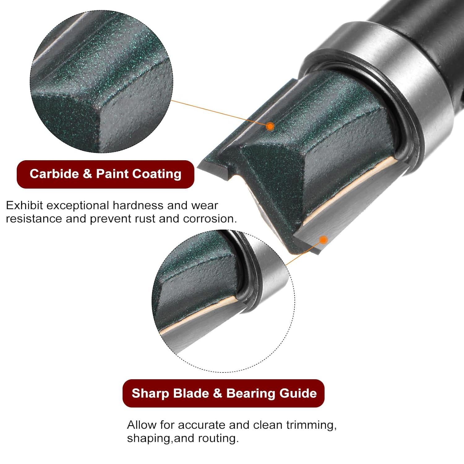HARFINGTON 2pcs Pattern Flush Trim Router Bit 1/4" Shank 15/32" Cutting Length 1/2" Cutting Dia with Top Bearings Straight Precise Cutting Woodworking Milling Cutter Tool for Edge Trimming