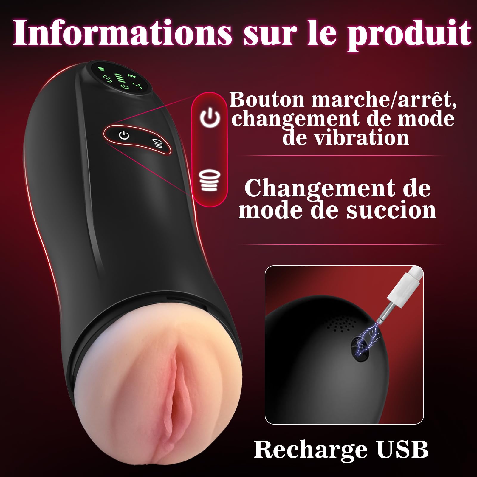 Sex Toýs Homme Masturbateurs Masculins Sextoys LED Masturbeuser Homme Mains Libres Avec 9 Vibrations & 4 Succions, Masturbateur Automatique Jouet Adulte 3D Ultra Réaliste Sextoyse Sex Toy
