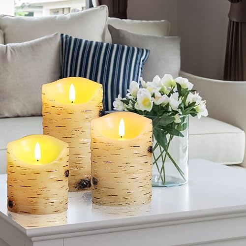 Miniatura 4 de qinxiang Juego de 3 velas LED sin llama, corteza de abedul (3.25 pulgadas de profundidad x 4 pulgadas de alto, 5 pulgadas de alto, 6 pulgadas),