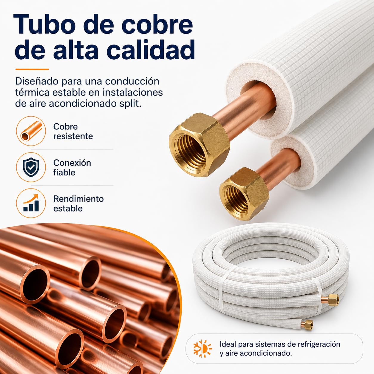 Kit de Tubería de Cobre Aislada para Aire Acondicionado Split, 1/4" y 3/8", Compatible con R32, R410A y R407C, Tubo Frigorífico con Tuercas (300, Centímetros)