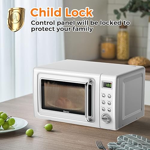 Miniatura 5 de Horno microondas compacto de 0.7 pies cúbicos, temporizador digital y bloqueo para niños, microondas pequeño con plato giratorio de vidrio y 6