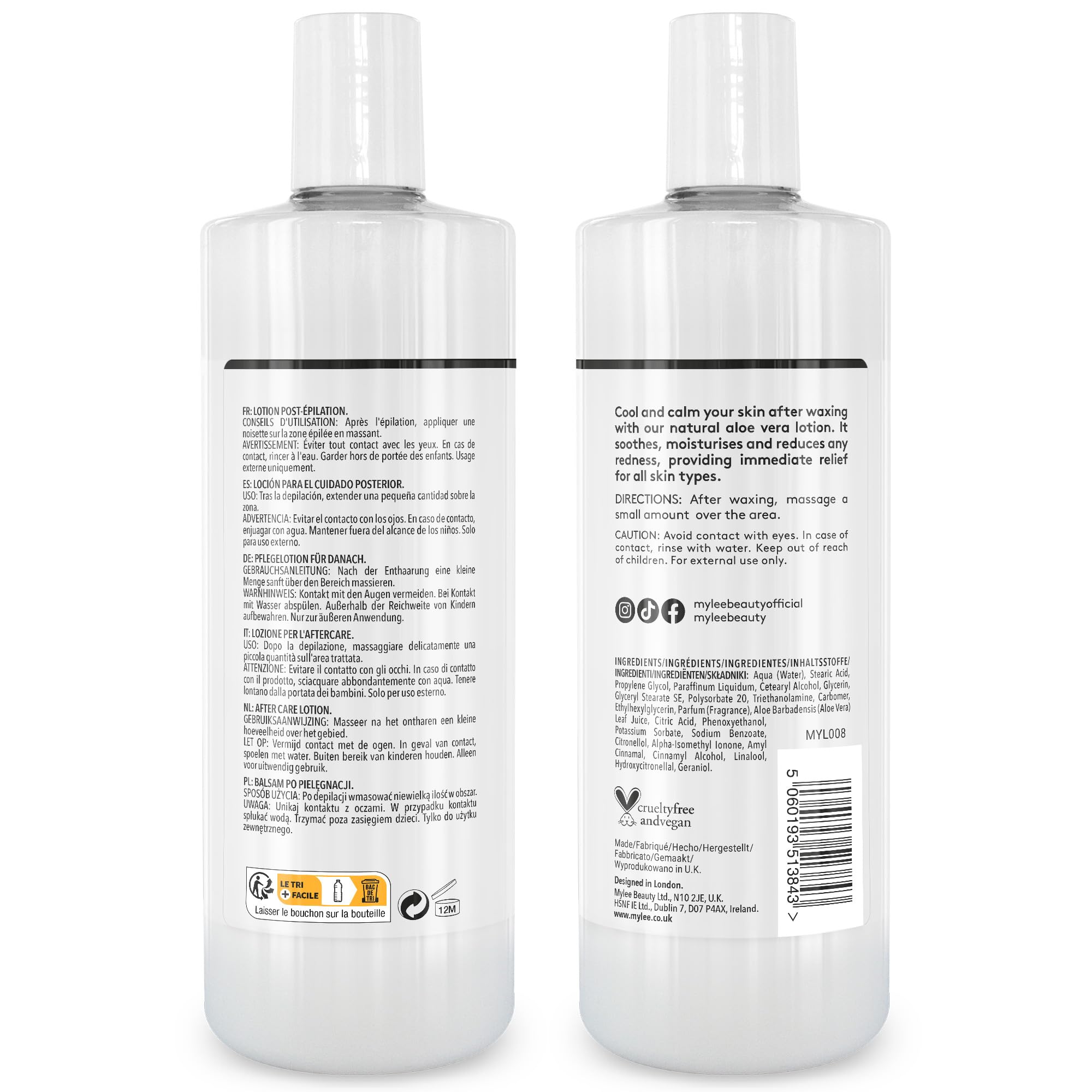 Mylee After Care 500 ml - Lozione post depilatoria, Idratante e Calmante per la Pelle, Con Aloe Vera