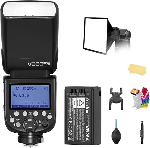 Godox Flash de cámara V860III-N Speedlite, TTL HSS 2.4G 18000s GN60 Flash de montaje en zapata, luz de modelado de 5300 K, con batería de iones de