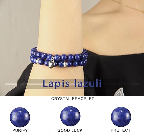 Miniatura 4 de Healing Bracelets for Women - Lapis Lazuli Bracelet - Healing Prayers Crystal Bracelet, 8mm Natural Stone Anti Anxiety Stress Relief Yoga Beads Get
