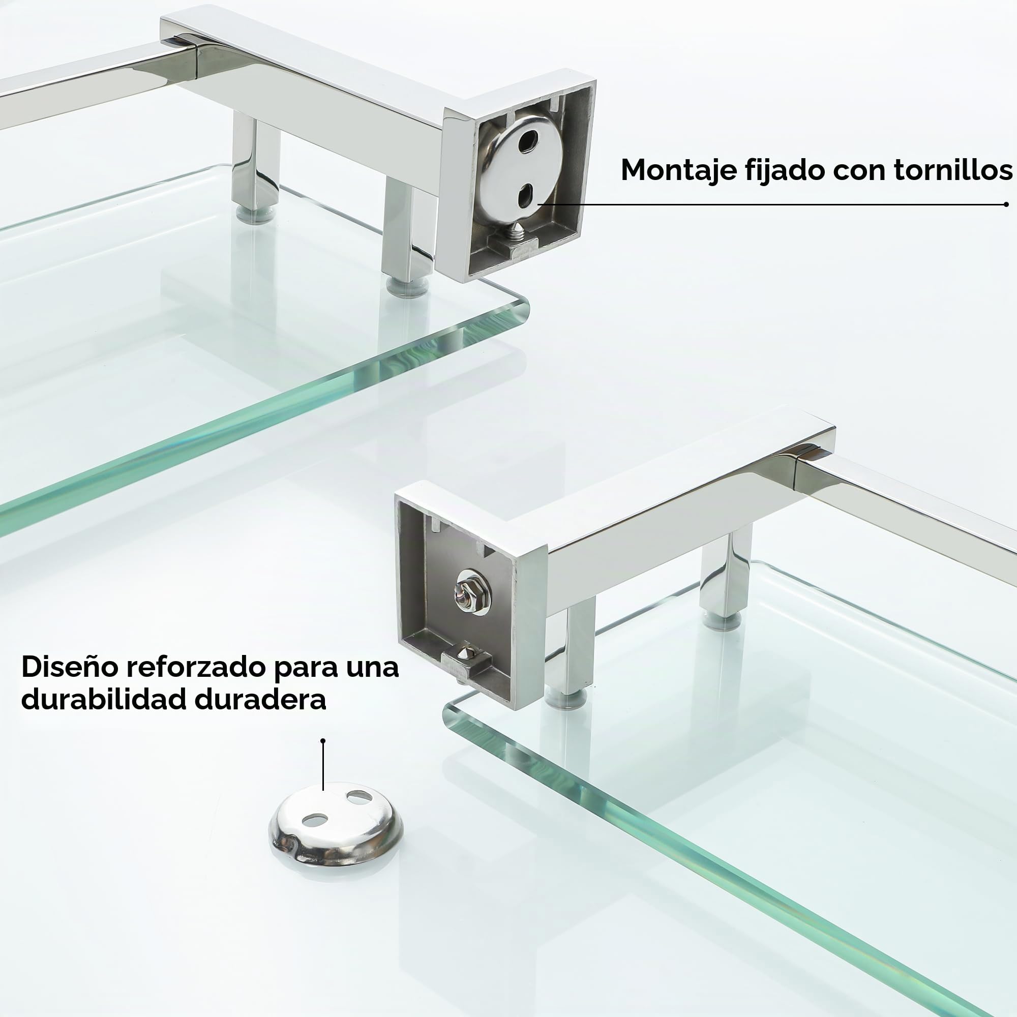 SAYAYO Estanteria Baño, Estanteria Ducha Cristal Pared Accesorios Baño Champú Organizador Baño Pulido Acero Inoxidable Soporte de Ducha de Vidrio para Baño 412mm x 130mm x 70mm, EGC2000-40-C
