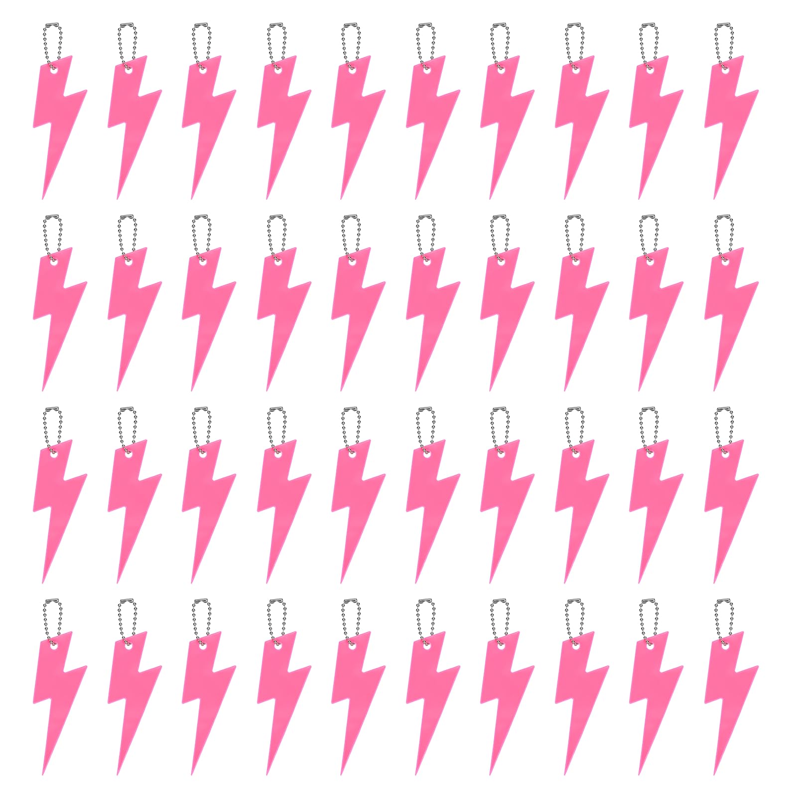 YELARXI Safety Reflector, Reflective Tags Pendant Thunder Shaped Safety Keychain with Chain Pink & 40Pcs - Fitting For(Keychain/Purses/Backpack/Wheelchairs Cycling/Running/Walking)