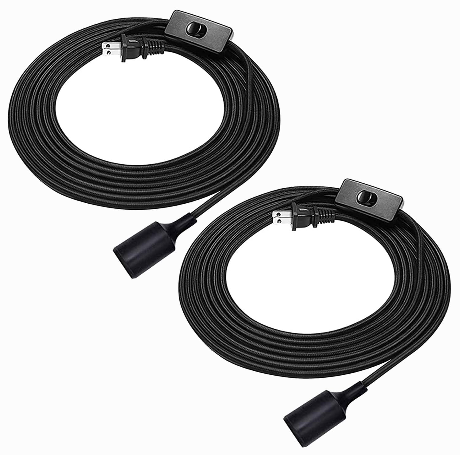 HESSION 2 Pack Plug-in Pendant Light, 16.4Ft Vintage Industrial Edison Light Socket Silica Gel E26/E27 Base, Black Round Hanging Pendant Light Cord, Hanging Lamp Extension Cable with On/Off Switch