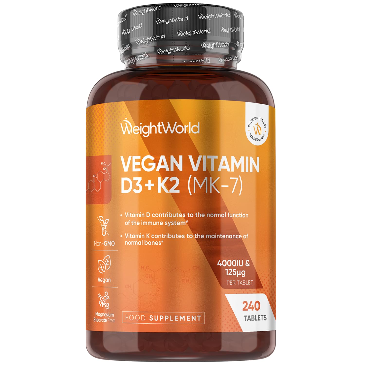 WeightWorld Vitamin D3 4000IU & K2 125μg (MK7) | 240 Easy to Swallow Vitamin D Tablets | Cholecalciferol | 8 Months Supply | VIT D3 K2 Supplements | 1 a Day VIT D | 5mm Micro Tablet