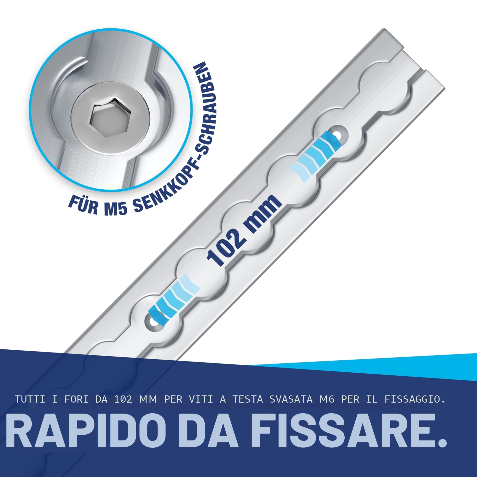 NTG Binario per airline, 2 pezzi, 2 m/1975 mm, rettangolare, in alluminio, certificato TÜV, accessorio per rimorchio, fissaggio del carico, guida in alluminio, per camion, furgoni – con fori, argento