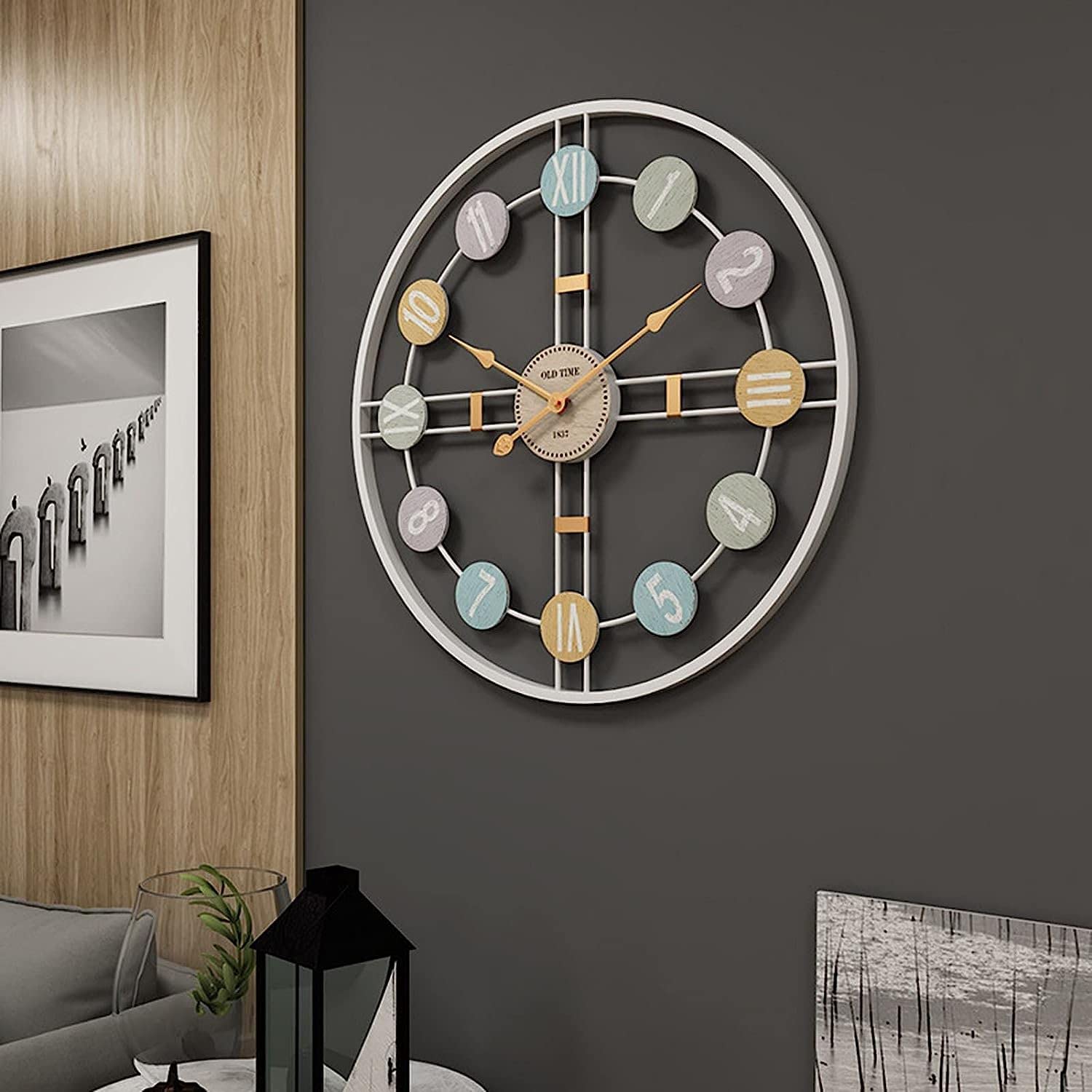 Garten Wanduhr 50cm Modern Simplicity Gartenuhr Große Outdoor Uhr Metall Gartenuhr Leise Wetterfest für Terrasse, Pool, Zaun