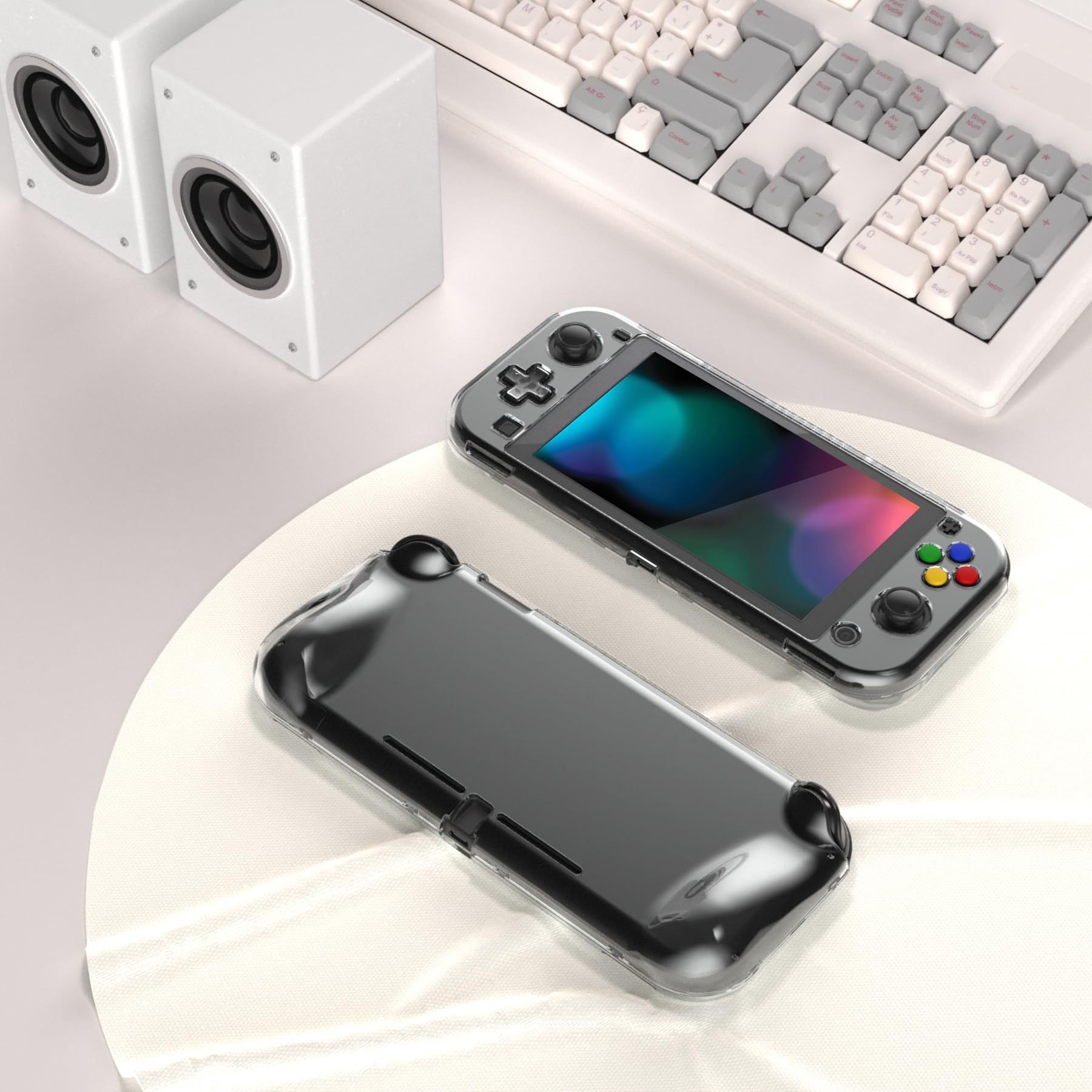 playvital Cover Trasparente per Nintendo Switch Lite, Custodia Rigida Grip Ergonomico & Pellicola in Vetro Temperato & Gommini & Copri Tasti, Accessori AntiGraffio per Switch Lite