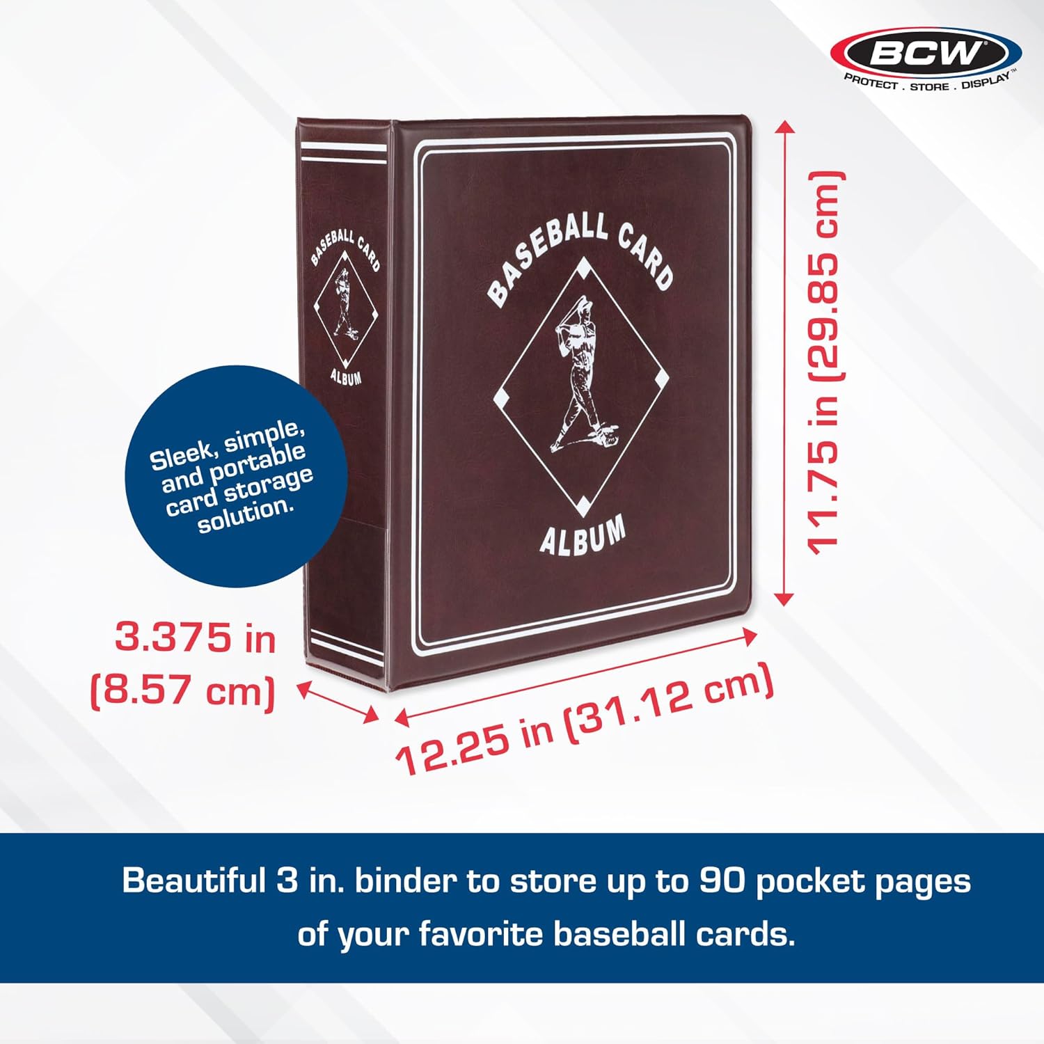 BCW Supplies Baseball 3" Album - Burgundy | Premium Durable Binder for 90 Baseball Cards Heavy-Duty D-Ring, Lasting Durability, and Classic Display | Ideal for Collectors, Storage, and Card Protection