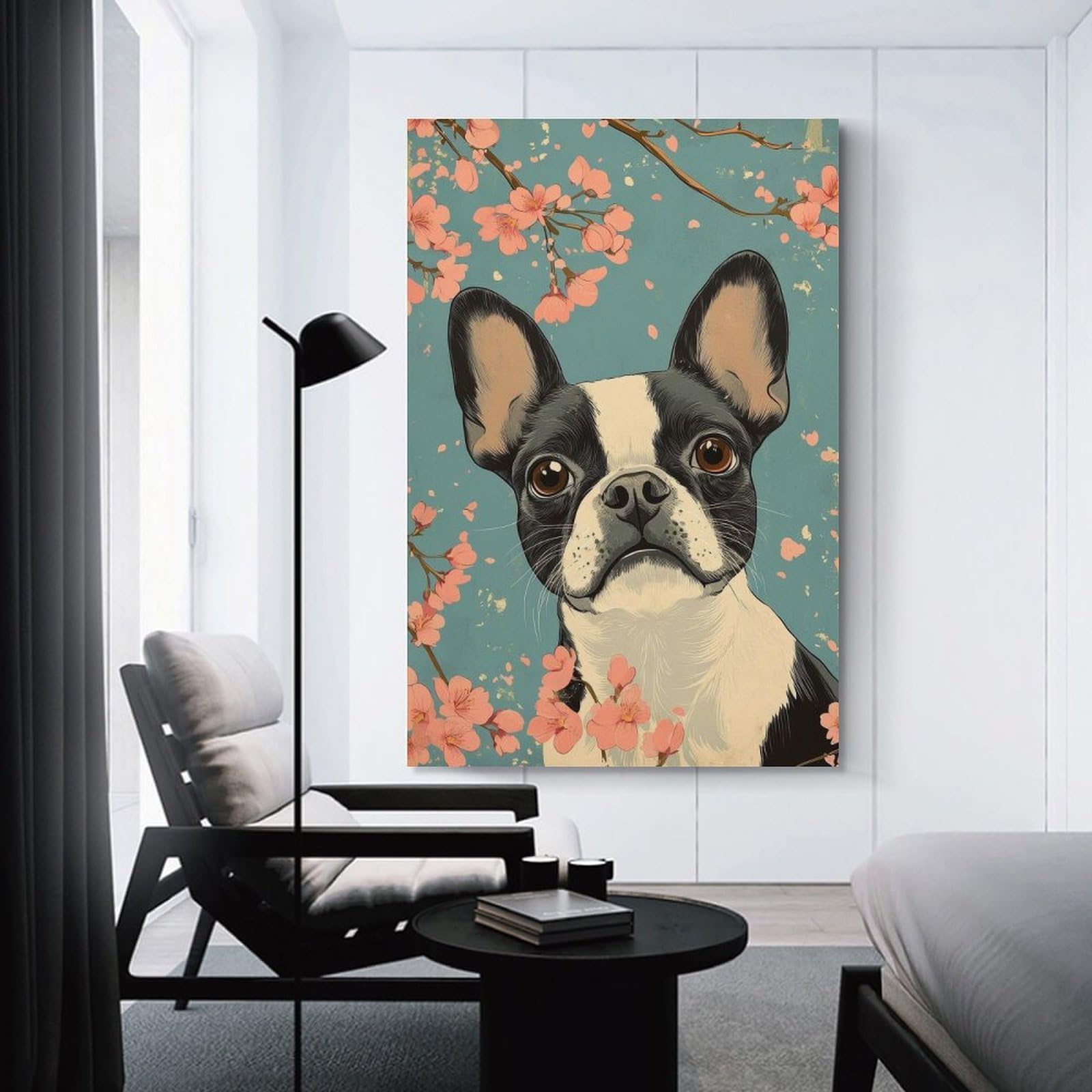 Junmoney Wall Picture Print Boston Terrier Art Print, 20x30inch(50x75cm), for Entryway, Lounge Links Or Small Walls, Home Artwork for First Impressions