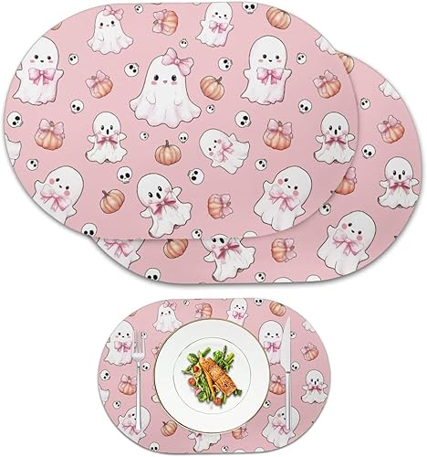 Miniatura 62 de Pumpkin Placemats Set of 4 Ghost Non Slip Washable Heat Resistant Place Mats 12x18 Inch Round Tablemats for Dining Kitchen Party Daily Table Decor